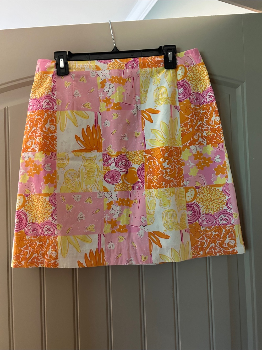 Lilly Pulitzer Patchwork Floral A-Line Skirt in Pink, Orange & Yellow